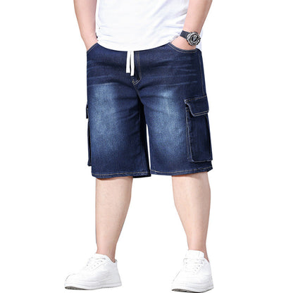 Elastic-cord Cargo Denim Shorts
