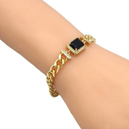 Focal Rectangle CZ Link  Necklace Bracelet, Sku#LD405