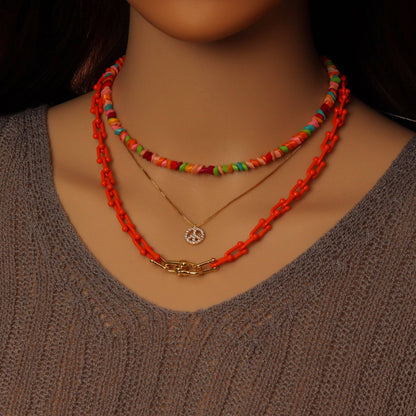 Colorful Enamel Metal U Chain necklace with Rectangle clasp,