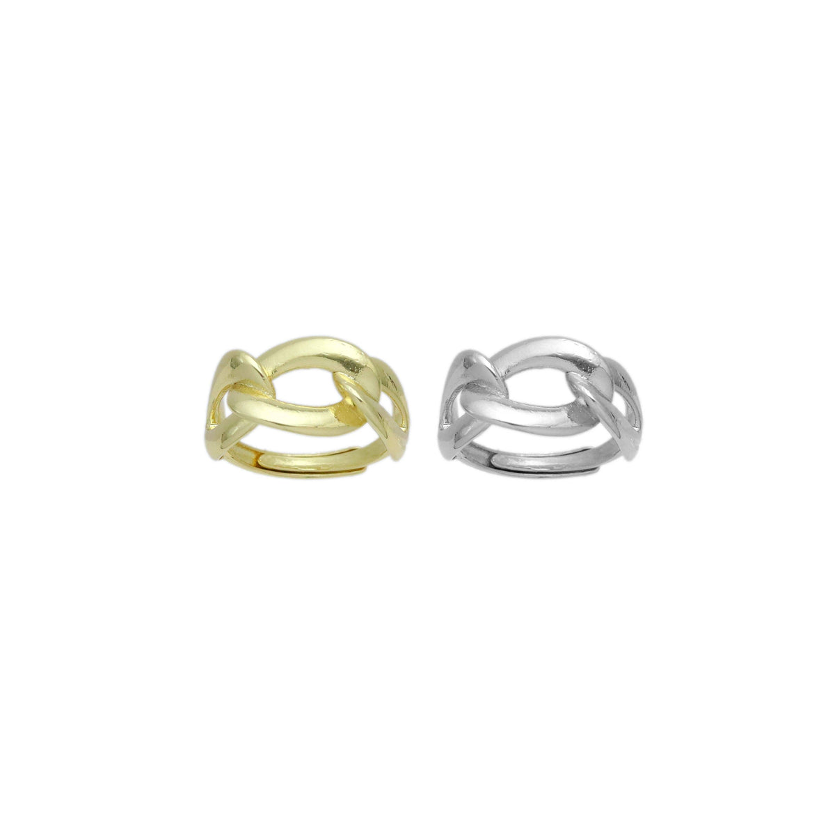 Plain Gold Silver Oval LInk Shape Adjustable Ring, Sku#A309