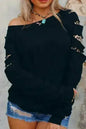 Womens Leopard Insert Long Sleeve Black Sweatshirt