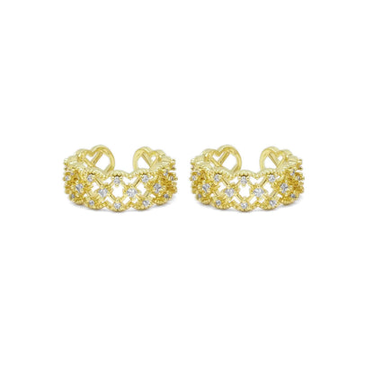 Gold CLear CZ Filligree Adjustable Ring, Sku#LD444