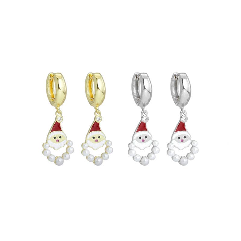Gold Silver Pearl Santa Claus Christmas  Earrings, Sku#A264