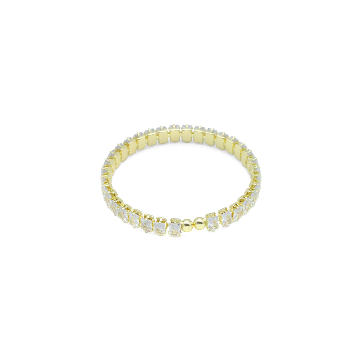 Gold Silver Rectangle CZ Adjustable Bracelet with Ball End, Sku#A443