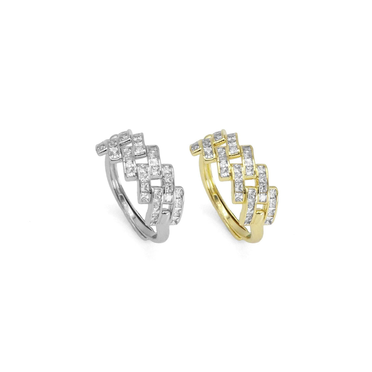 Gold Silver Baguette CZ Gold Link Adjustable Ring, Sku#A145