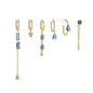 Multi Sets of Blue Flower Pierced Earrings, 4-6pcs, 18k Gold Plated Stud Drop Hoop Huggie Cuff Chain, S925 Needle