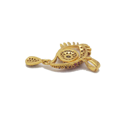 Gold Fuchsia CZ Evil Eye With Tear drop Charm, Sku#LD331