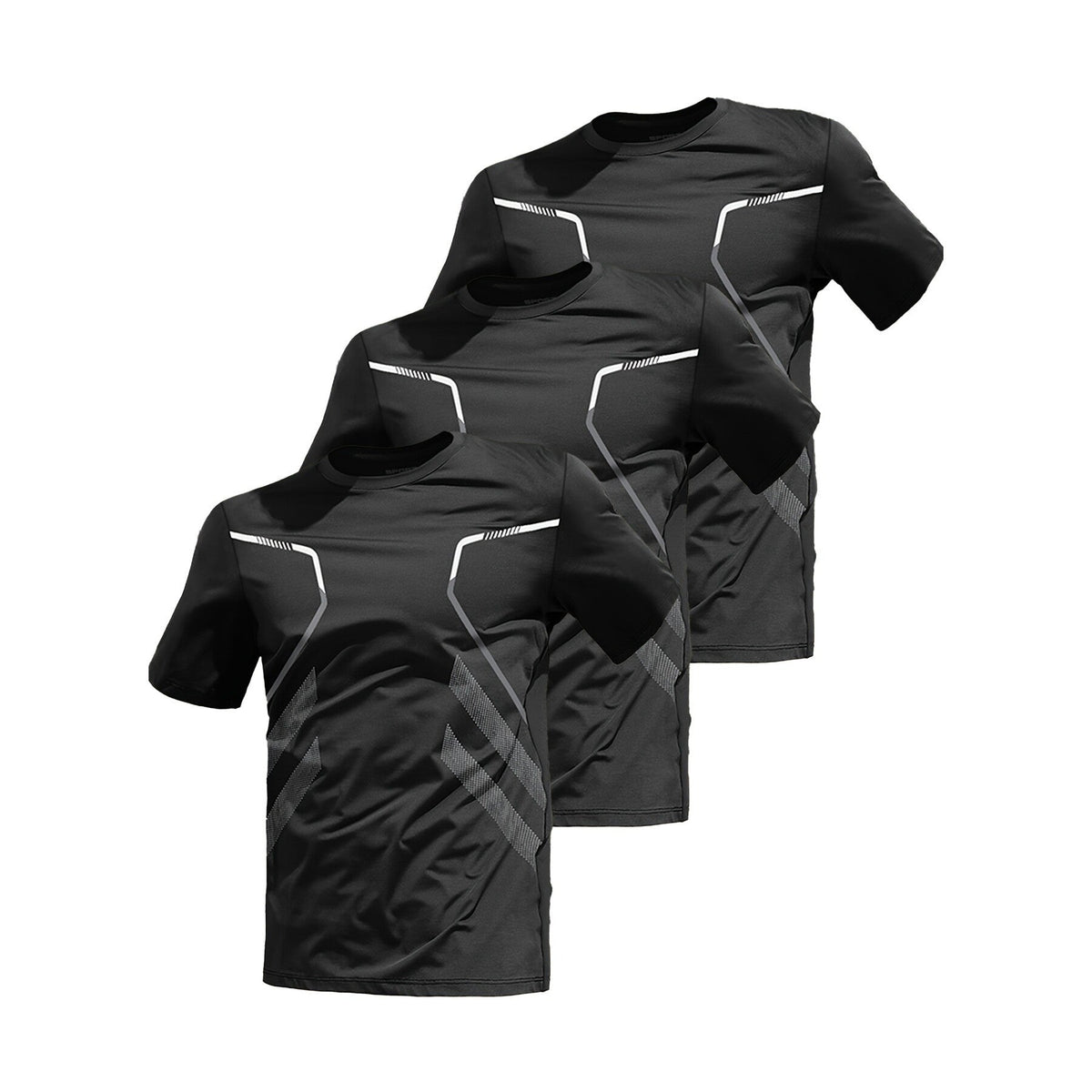Mens Three-Piece Ice-Silk Quick-Drying Sports Short-Sleeve Top Set
