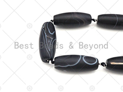 Natural Black Agate Barrel Spacer Beads, Black White Agate S