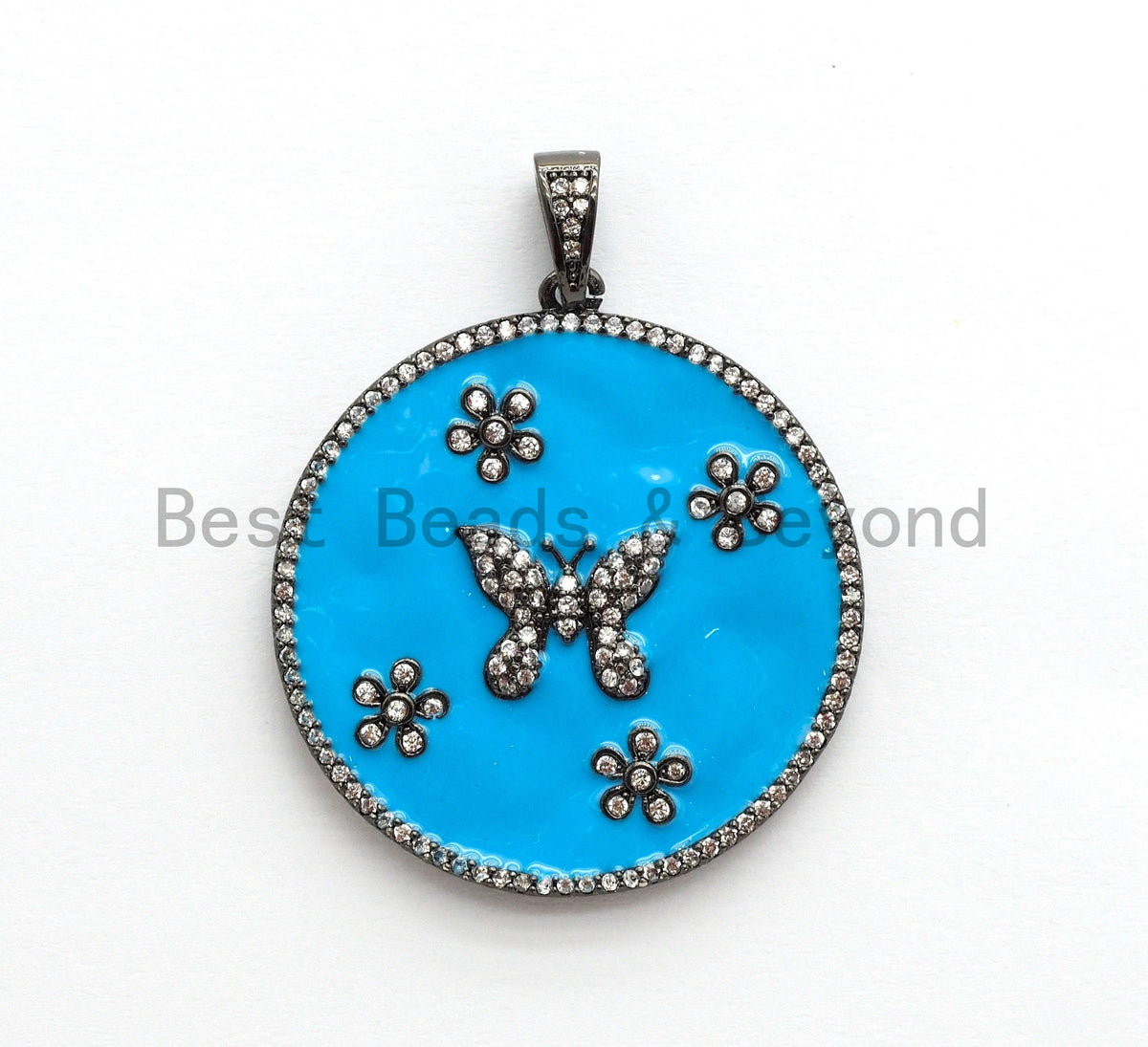 35mm LARGE Enamel Colorful Round With Flower Butterfly Penda