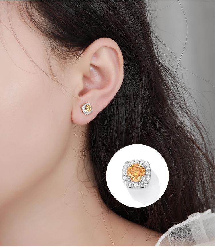 S925 Magnetic Multicolor Moissanite Square Halo Stud Earrings for Men Women, 0.5/1ct Round Cut