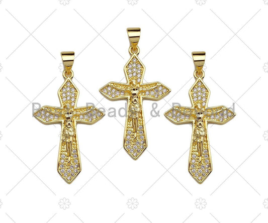 CZ Micro Pave Jesus On Cross Pendant/Charm,Cubic Zirconia Charm, Necklace Bracelet Charm Pendant,19x30mm, Sku#JL15