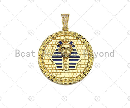 Dianty Gold/Silver Face On Round Coin Pendant/Charm,Medallion Cobalt Blue Enamel Charm, Necklace Bracelet Charm Pendant, 44x48mm, Sku#L550