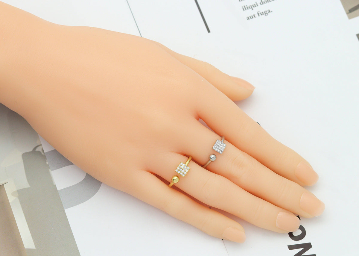 CZ Square and Ball Adjustable Ring, Sku#B186