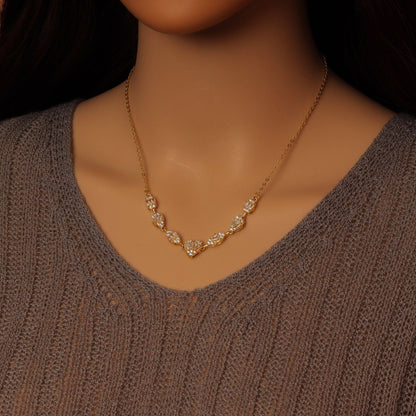 Gold Chain Baguette CZ Heart Connector Pendant Necklace, Sku#A210