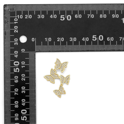 Gold Clear CZ Four Butterflies Charm, Sku#LD425