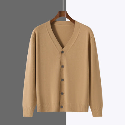 V-neck Knitted Cardigan Coat Men's Andy Velvet Long Sleeve