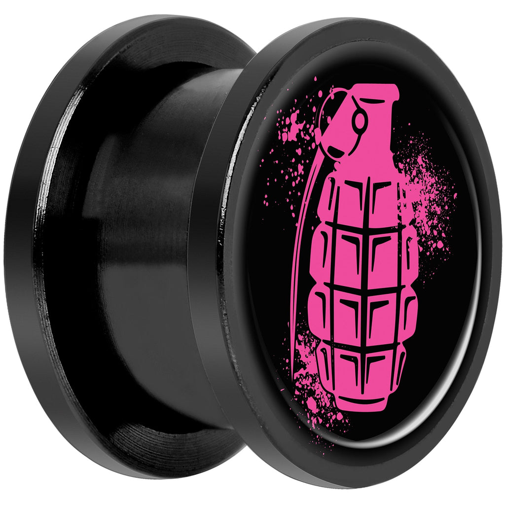 Pink Grenade Black Anodized Screw Fit Plug Set 9/16