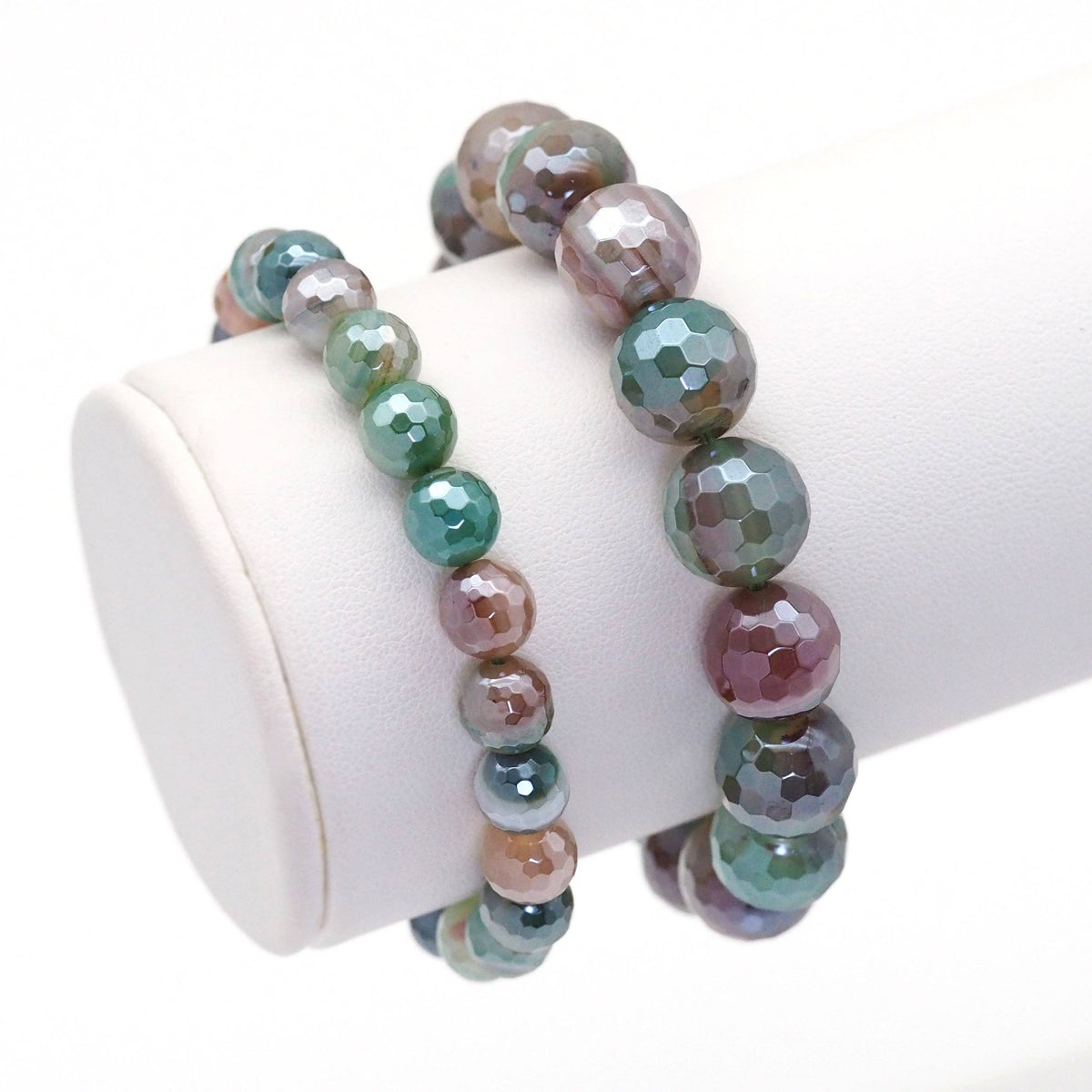 Mystic Brown Green Banded Agate Stretchy Bracelet, 8mm/10mm/12mm, SKU#EF401