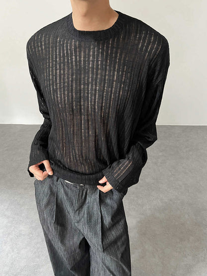 Korean Version Of Simple Hollow Pit Long Sleeve Knitted Top