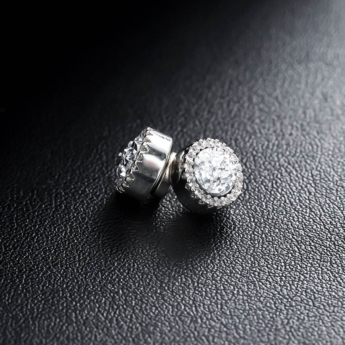 Magnetic Round Halo Stud Earrings for Men Women, Multicolor Crystal Cluster Non-Piercing Clip On