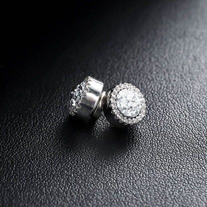 Magnetic Round Halo Stud Earrings for Men Women, Multicolor Crystal Cluster Non-Piercing Clip On