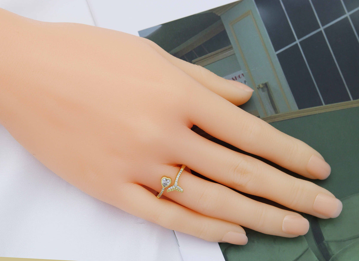 CZ  Whale Tail Heart Ring, Sku#LD300