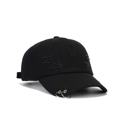 Summer Men's And Women's Denim-frayed Distressed Metal Round Ring Decorative Baseball Caps For Street Trendy Fashionistas To Show Off On The Street.