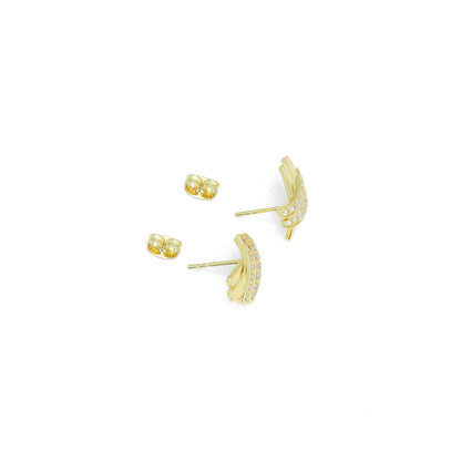Gold Silver Clear CZ X Crossover Shape Stud Earrings, Sku#A369