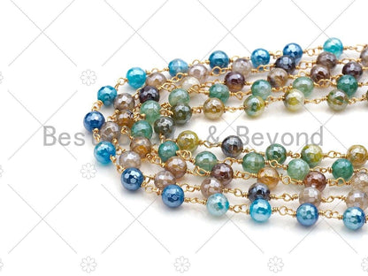 Mystic Agate Brown/Blue/Grey Rosary Chain, 6mm Agate Beaded