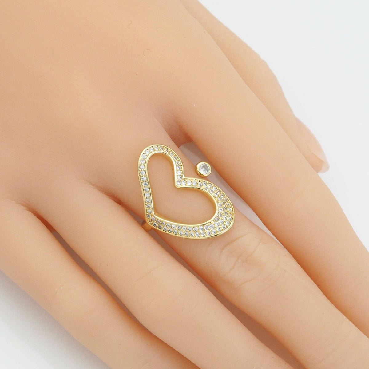 Gold CZ Frame Heart with Dot Adjustable Ring, Sku#LD412