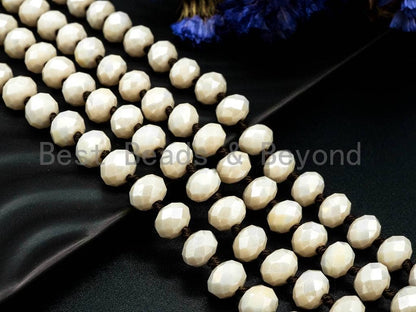 60 inches/36inches Hand-Knotted Beige Crystal Necklace, D5