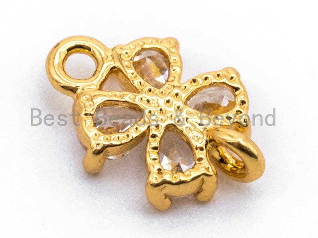 Clear CZ Micro Pave Four Leaf Flower Connector, SKU#A67