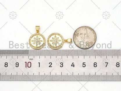CZ Micro Pave Star On Round Coin Shape Pendant, 18K Gold Filled Charm,Necklace Bracelet Charm Pendant,15x17mm,Sku#LK427
