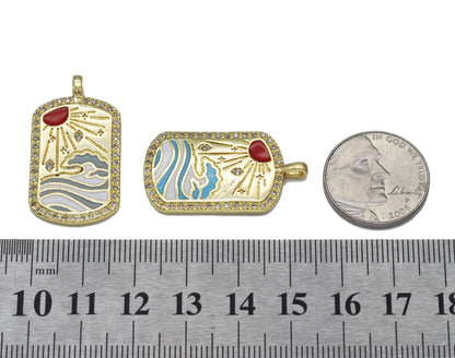 Enamel Sun Rising over the Sea Ocean Waves Tag Charm, Sku#JL146