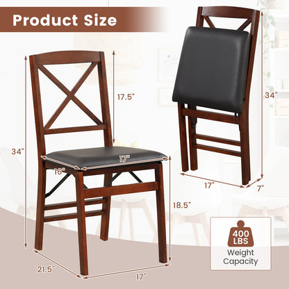 Set of 2 Folding Dining Chairs with 400 LBS Capacity-Brown