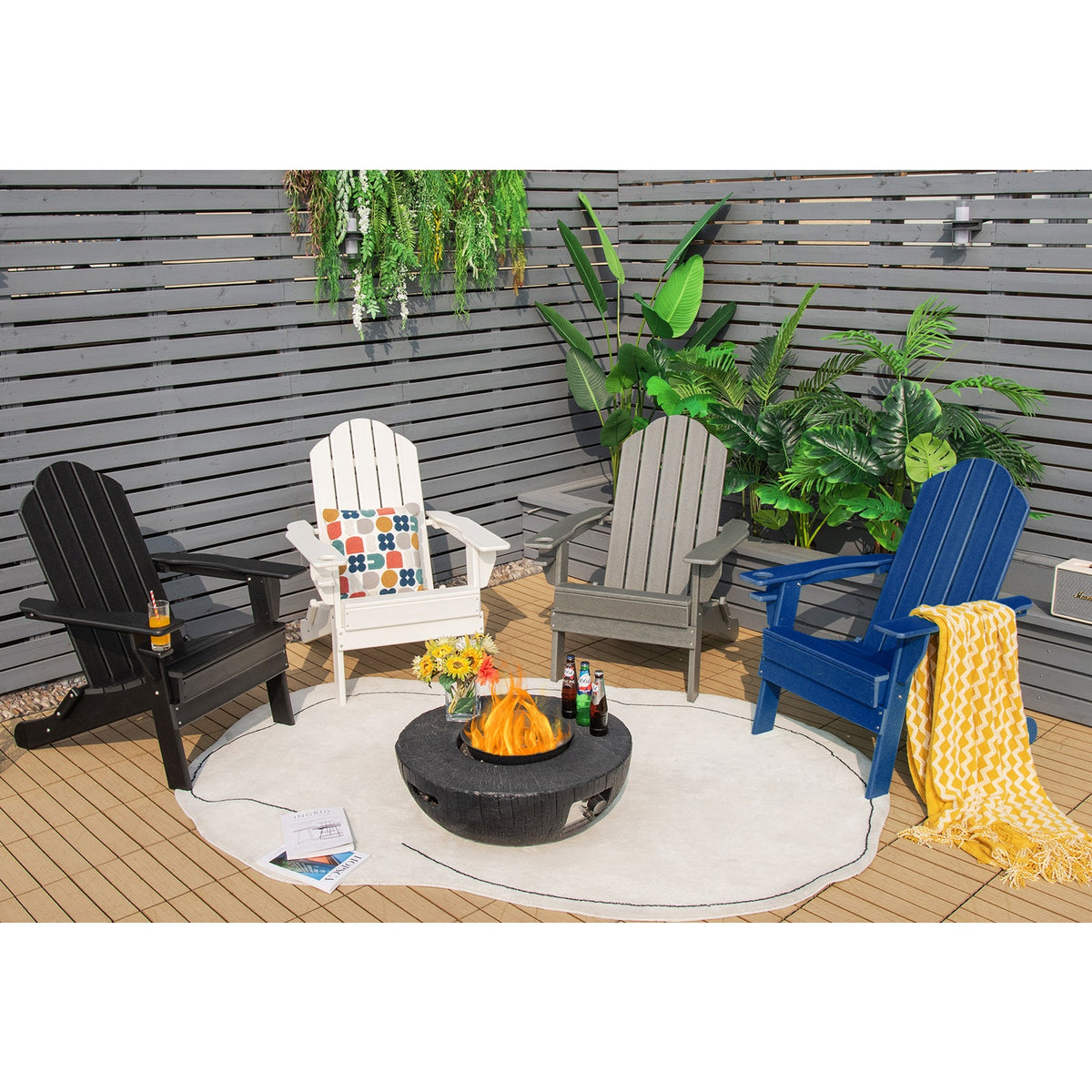 Foldable Weather Resistant Patio Chair with Built-in Cup Holder