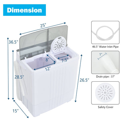 Twin Tub Portable Washing Machine with Timer Control and Drain Pump for Apartment-Gray