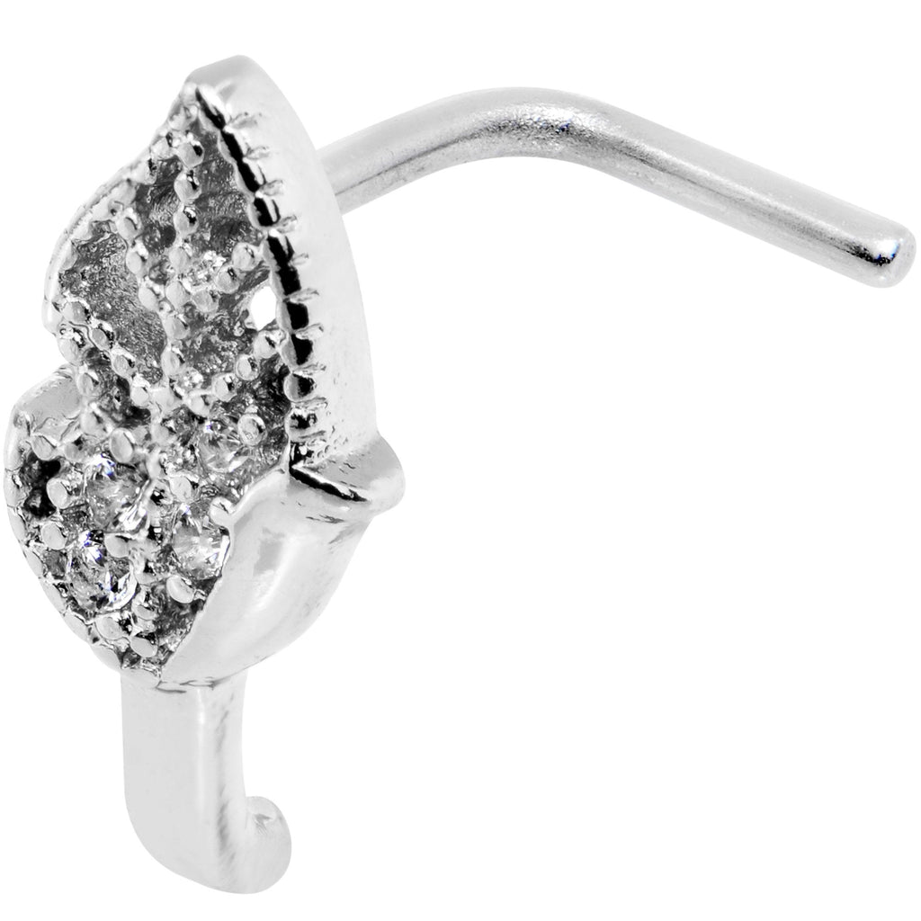 18G Clear CZ Leaf Faux Hoop L Shaped Nose Ring
