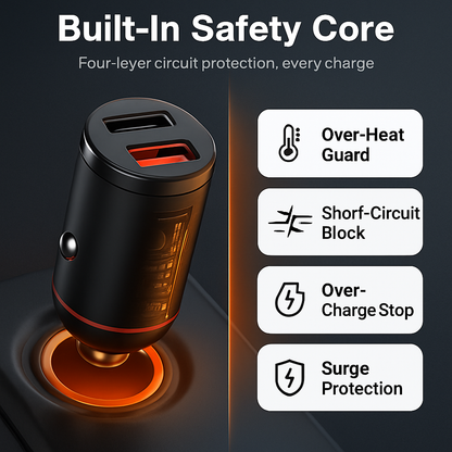 Dual Port USB Type-C Car Charger with Fast Charge