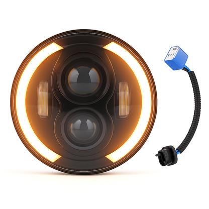 7In Round LED Headlight with Halo DRL and Turn