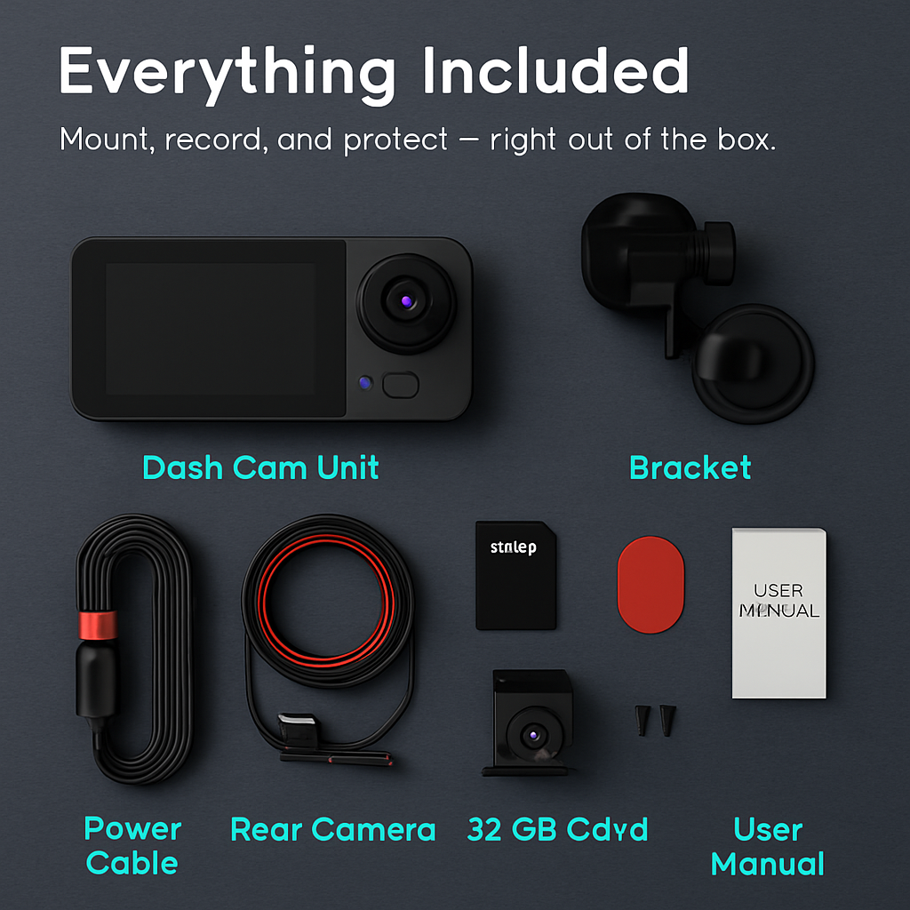 3-Channel Dash Cam Front Inside Rear Recording