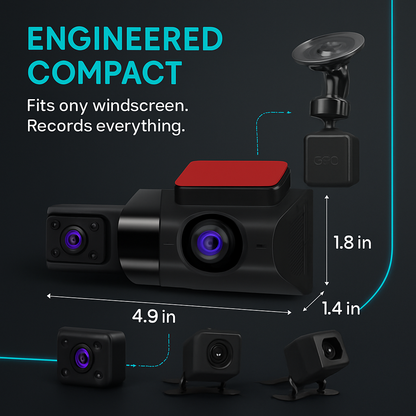 Car Dash Cam 2K 3-Channel GPS WiFi Night Vision