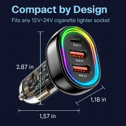 3-Port Fast Charge Car Charger with Type-C