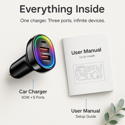 3-Port Fast Charge Car Charger with Type-C