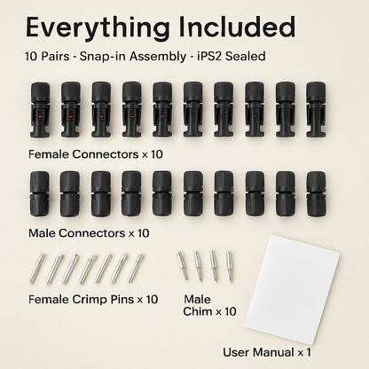 Solar Panel Connectors - IP67 Waterproof Male/Female Pair