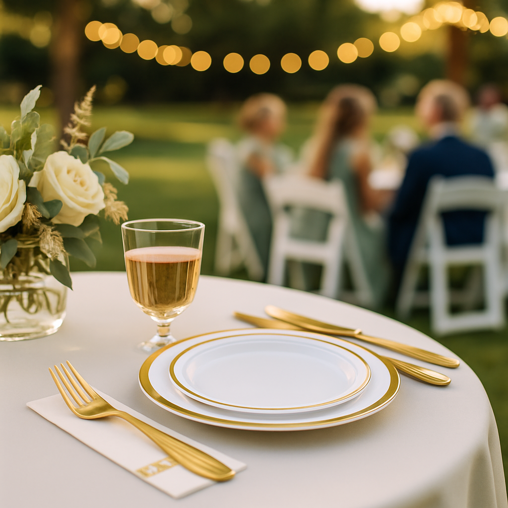 Gold Rim Disposable Dinnerware Set for Parties