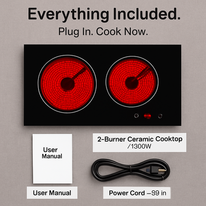 Induction Cooktop with 2 Burners and Timer