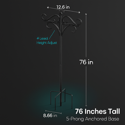 2 Packs 91in Heavy Duty Double Shepherds Hook Bird Feeder Pole Garden Hanging Holder with 5 Adjustable Height 5 Prong Base for Bird Feeder Garden Plan