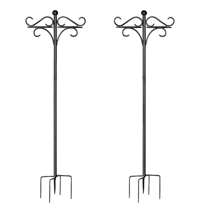 2 Packs 91in Heavy Duty Double Shepherds Hook Bird Feeder Pole Garden Hanging Holder with 5 Adjustable Height 5 Prong Base for Bird Feeder Garden Plan